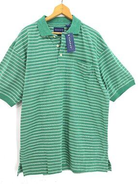 NWT GANT Green White Washed Striped Collared Cotton POlo Shirt Men's Size L